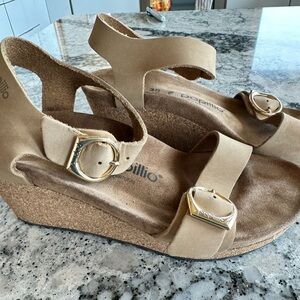 Birkenstock Papillio Soley Ring Buckle Wedge Sandals, tan, 38/7.5